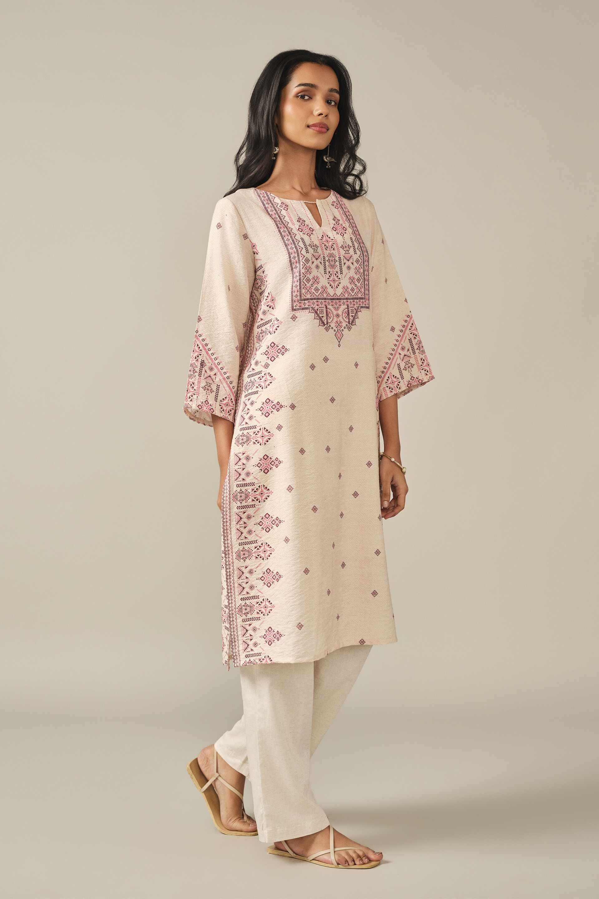Printed Kurta in Beige, Beige, image 5